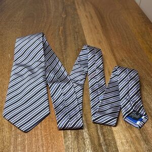 Paul Smith Periwinkle Navy Stripe Silk and Cotton Blend Tie